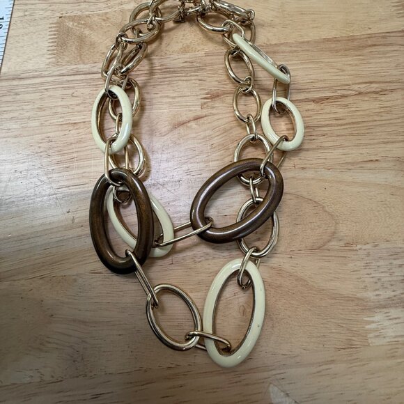 Banana Republic Long Gold-Tone Chain Link Necklace With Cream & Brown Accents - Picture 8 of 16